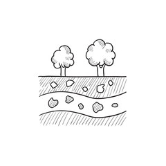 Cut of soil with different layers sketch icon.