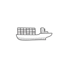 Cargo container ship sketch icon.