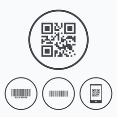 Bar and Qr code icons. Scan barcode symbol.