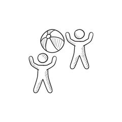 Obraz premium Children playing with inflatable ball sketch icon.