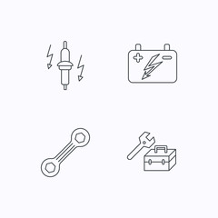 Accumulator, spanner tool and car service icons.