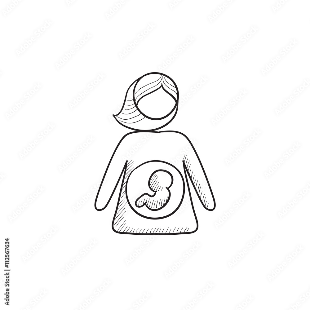 Canvas Prints Baby fetus in mother womb sketch icon.