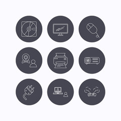 Monitor, printer and wi-fi router icons.