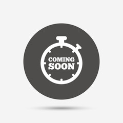 Coming soon icon. Promotion announcement symbol.