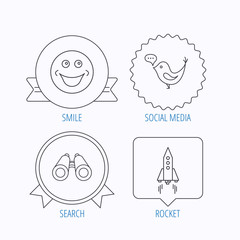 Rocket, social media and search icons.