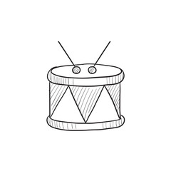 Drum with sticks sketch icon.