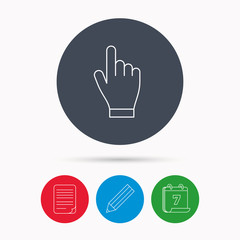 Click hand icon. Press or push pointer sign.