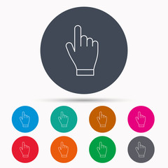 Click hand icon. Press or push pointer sign.