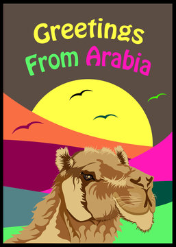 Vintage Style Colorful Greetings From Arabia Poster