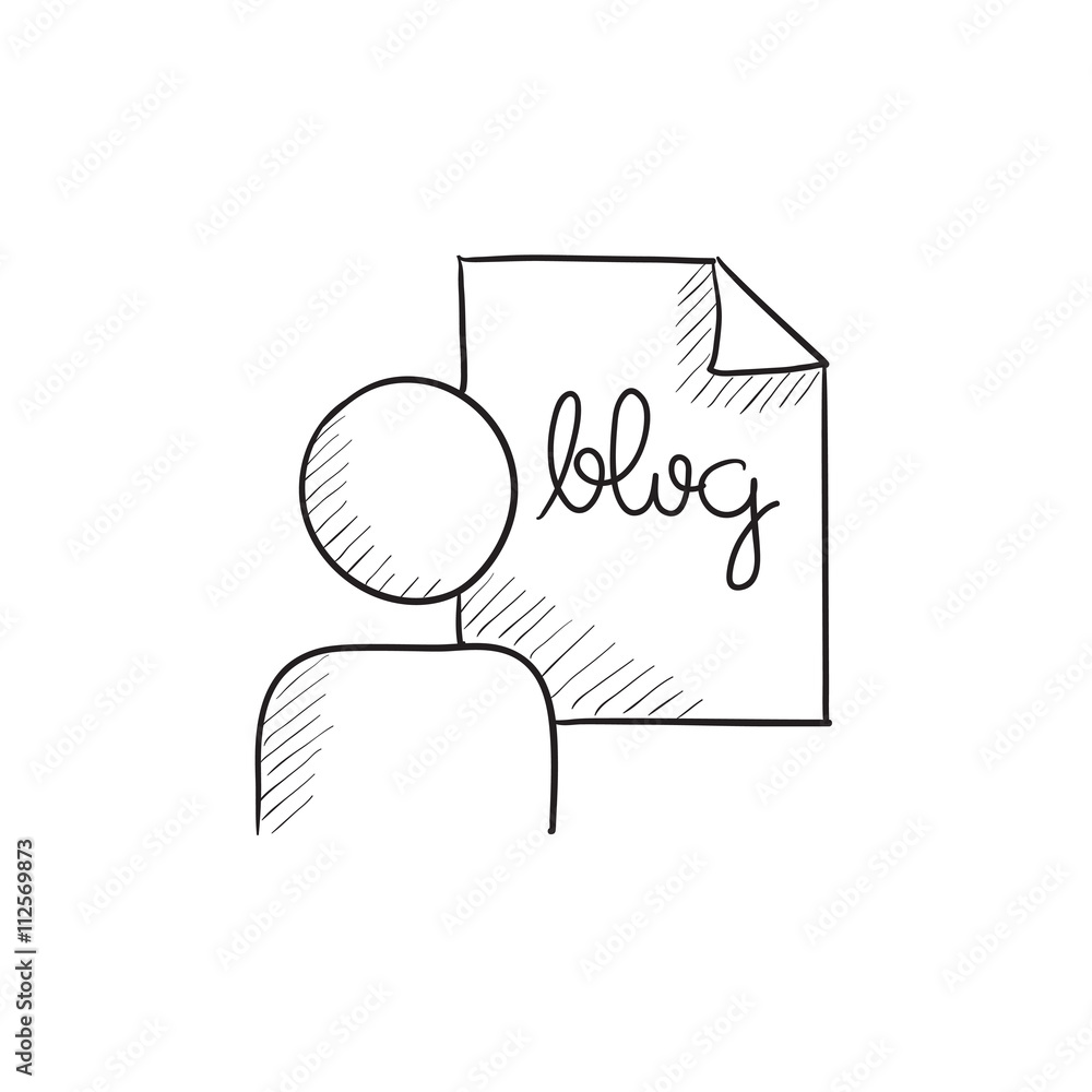 Poster man and sheet with word blog sketch icon.