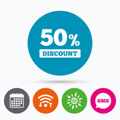 50 percent discount sign icon. Sale symbol.