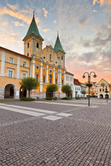 Fototapeta na wymiar Town hall in the main square of Zilina in central Slovakia.