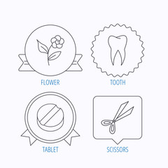 Tooth, scissors and tablet icons.