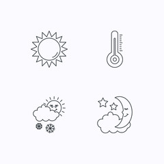 Thermometer, sun and snow icons.