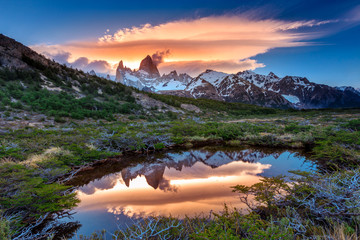 Reflection of Mt Fitz Roy in the water, Los Glaciares National Park, Argentina