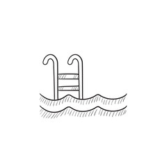 Swimming pool with ladder sketch icon.