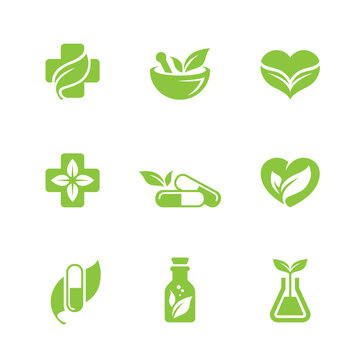 Herbal medicine icons set