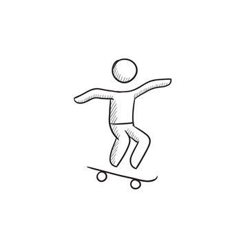 Man riding on skateboard  sketch icon.