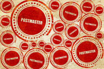 postmaster, red stamp on a grunge paper texture