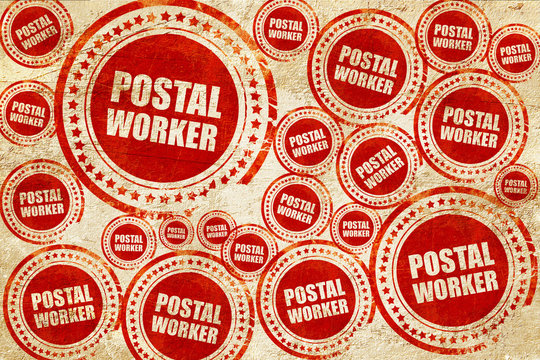 Postal Worker, Red Stamp On A Grunge Paper Texture