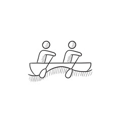 Tourists sitting in boat sketch icon.