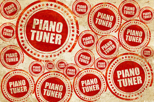 piano tuner, red stamp on a grunge paper texture
