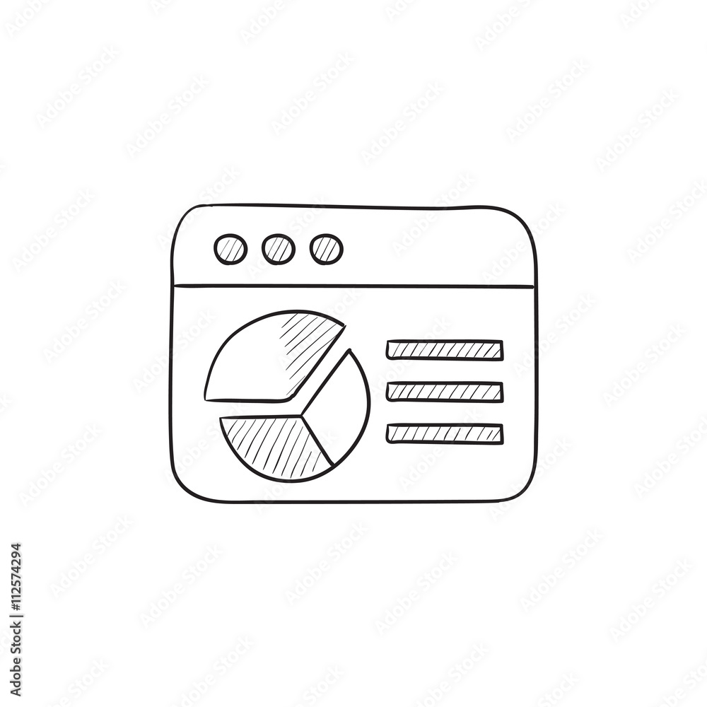 Poster browser window with pie chart sketch icon.