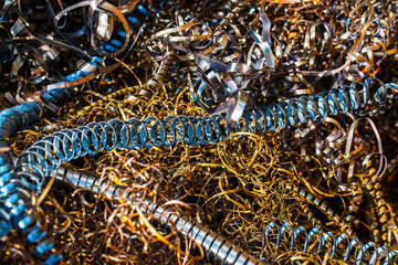 Closeup twisted spiral steel shavings