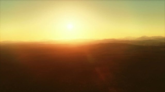 No man's land - a drone style flight over deserted plains by sunset
