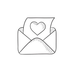 Envelope mail with heart sketch icon.