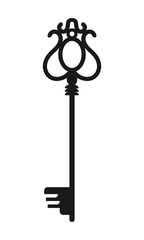 Fototapeta na wymiar Vintage antique key, black silhouette isolated on white background. Vector 