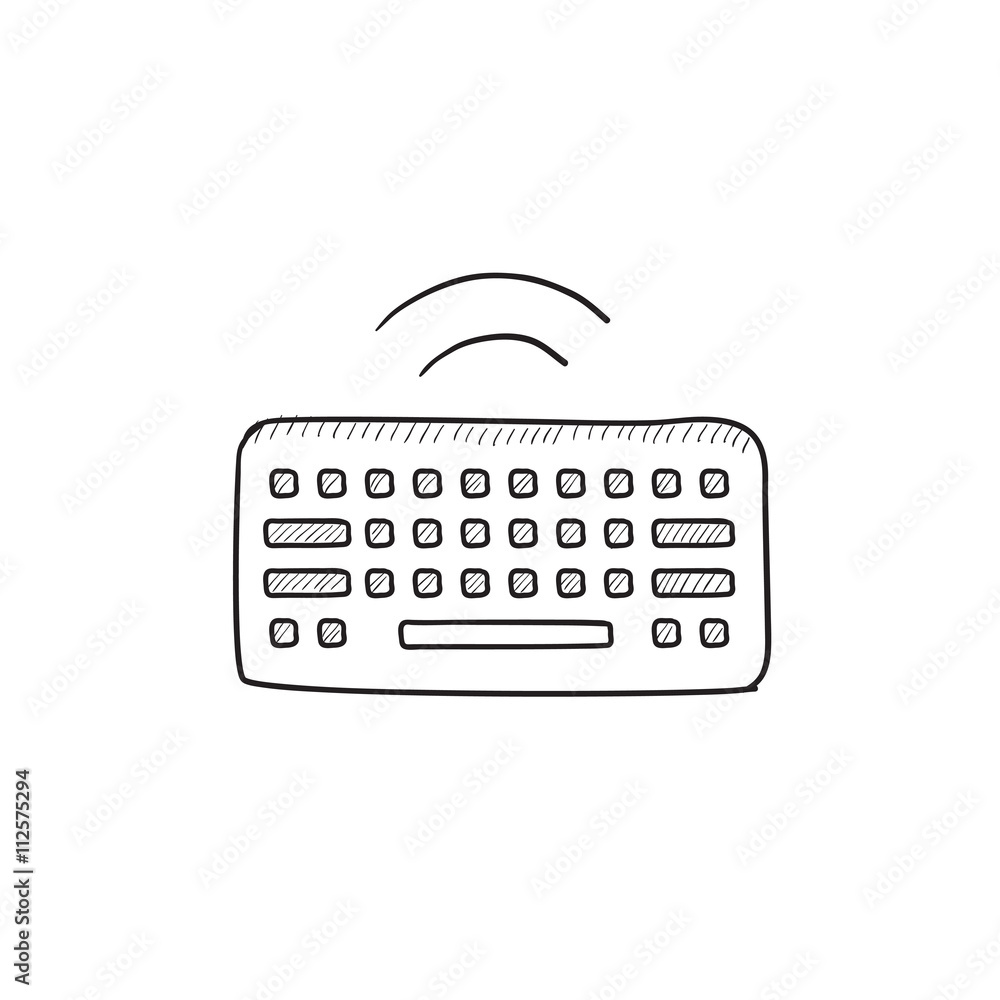Poster wireless keyboard sketch icon.