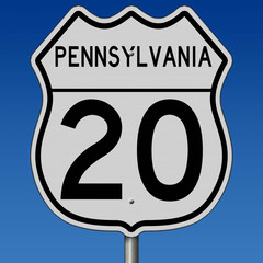 Sign for the Pennsylvania section of US Highway 20 which runs from Oregon to Massachusetts