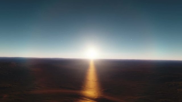 No man's land - a drone style flight over deserted lowlands by sunset

