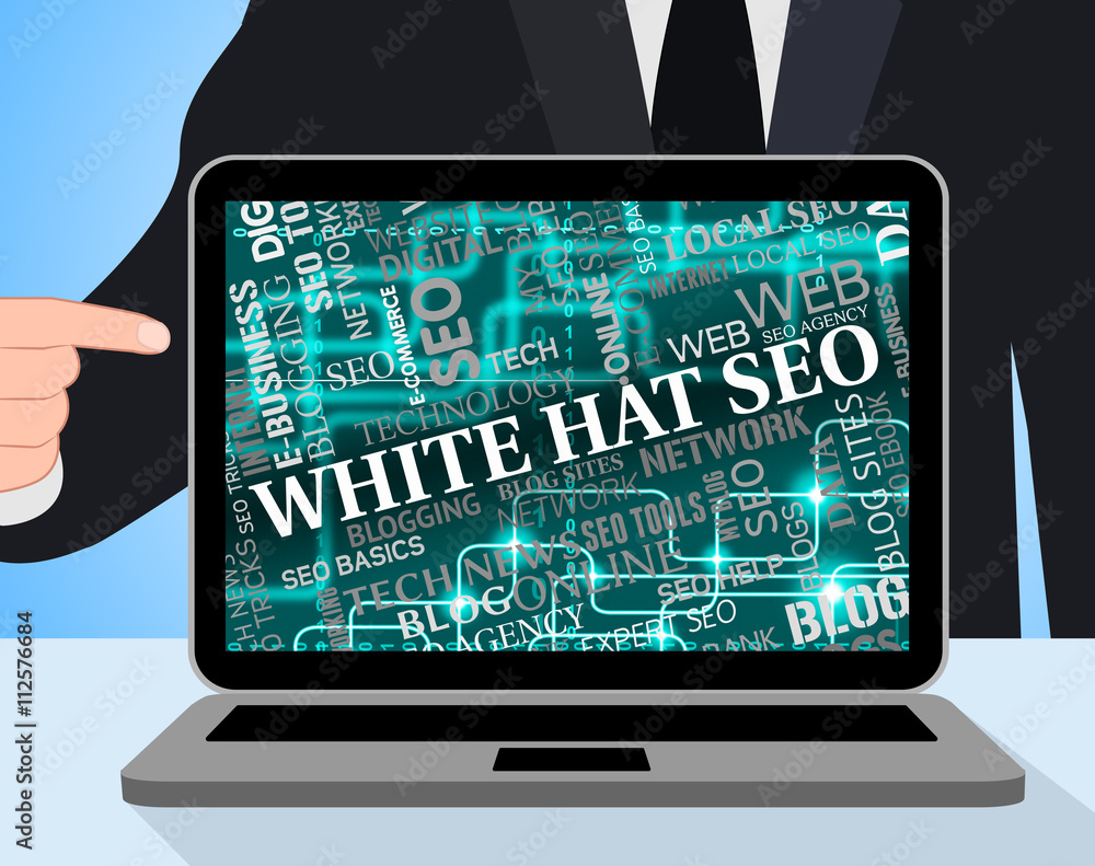 Poster white hat seo shows search engines and computer