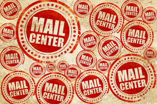 mail center, red stamp on a grunge paper texture