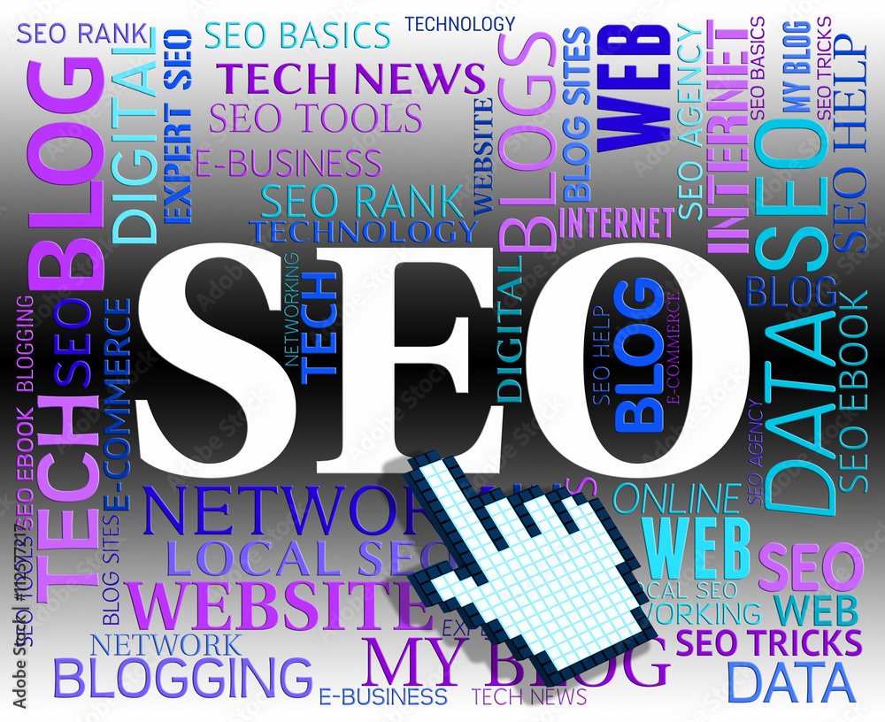 Poster seo word shows search engines and net