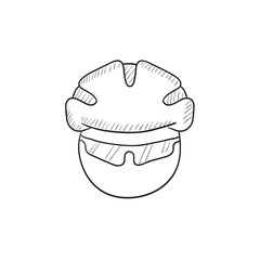 Man in bicycle helmet and glasses sketch icon.