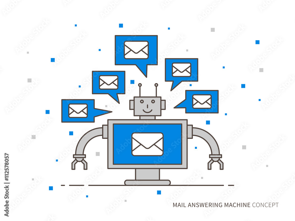Poster mail answering machine vector illustration. mail support technology creative concept. online automat
