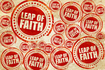 leap of faith, red stamp on a grunge paper texture