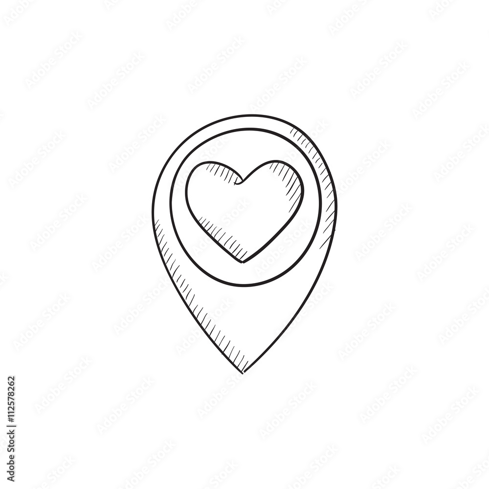 Poster map pointer with heart sketch icon