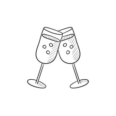 Two glasses with champagne sketch icon