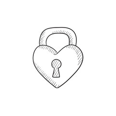 Lock shaped heart sketch icon.