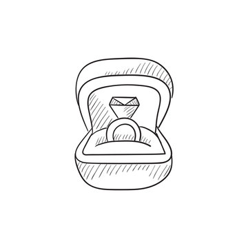 recommend clip art: Wedding ring in gift box sketch icon.