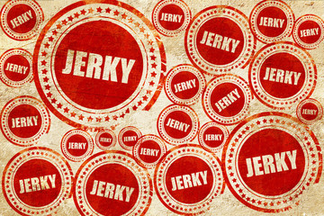 jerky, red stamp on a grunge paper texture