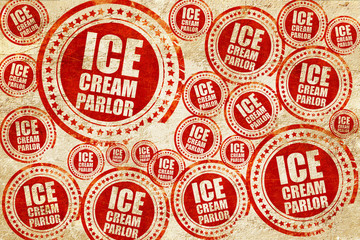 ice cream parlor, red stamp on a grunge paper texture