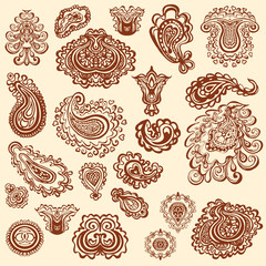 Henna tattoo doodle vector elements on white background