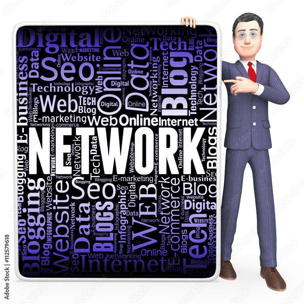 Poster network sign indicates global communications and communicate 3d rendering
