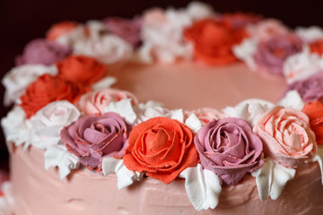 Birthday cake with red roses.