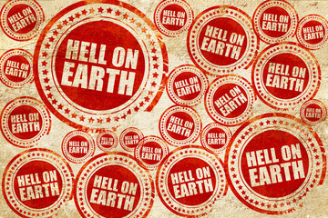 Obraz premium hell on earth, red stamp on a grunge paper texture